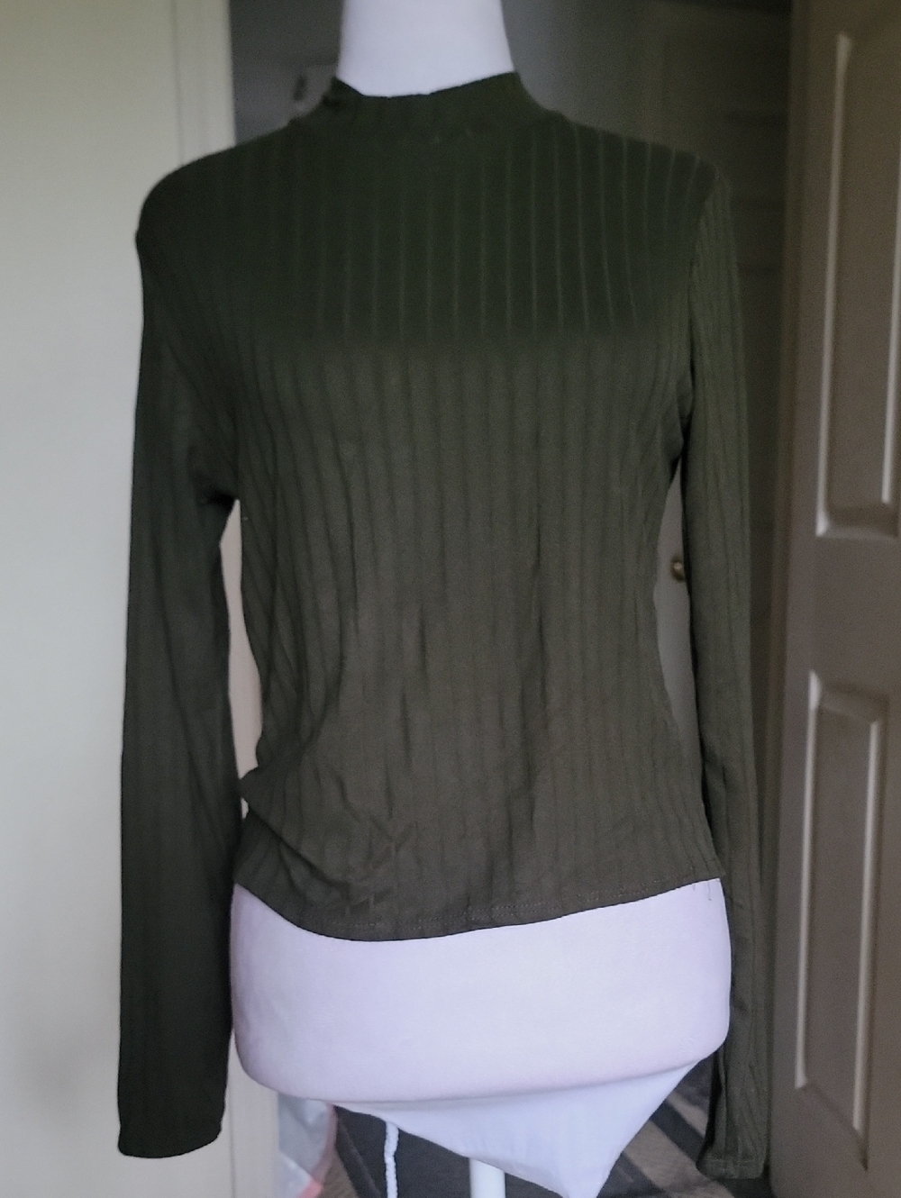 Olivia Rae Ribbed Olive Green Long Sleeve Top